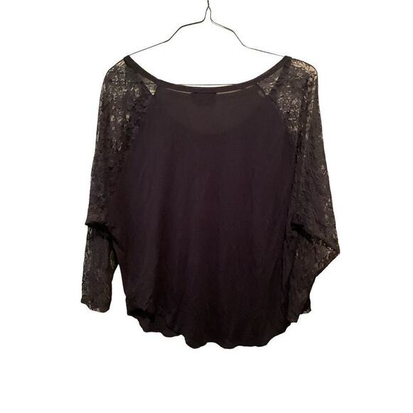 Seven 7 jeans Blouse Top Women's Size S Black Lace Floral Long Sleeve Crew Neck - Picture 2 of 4